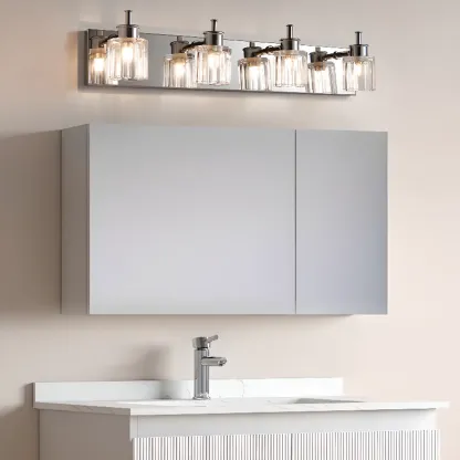 4 Bulb Vintage Bath Vanity Light with Brushed Nickel Shade Image - 7