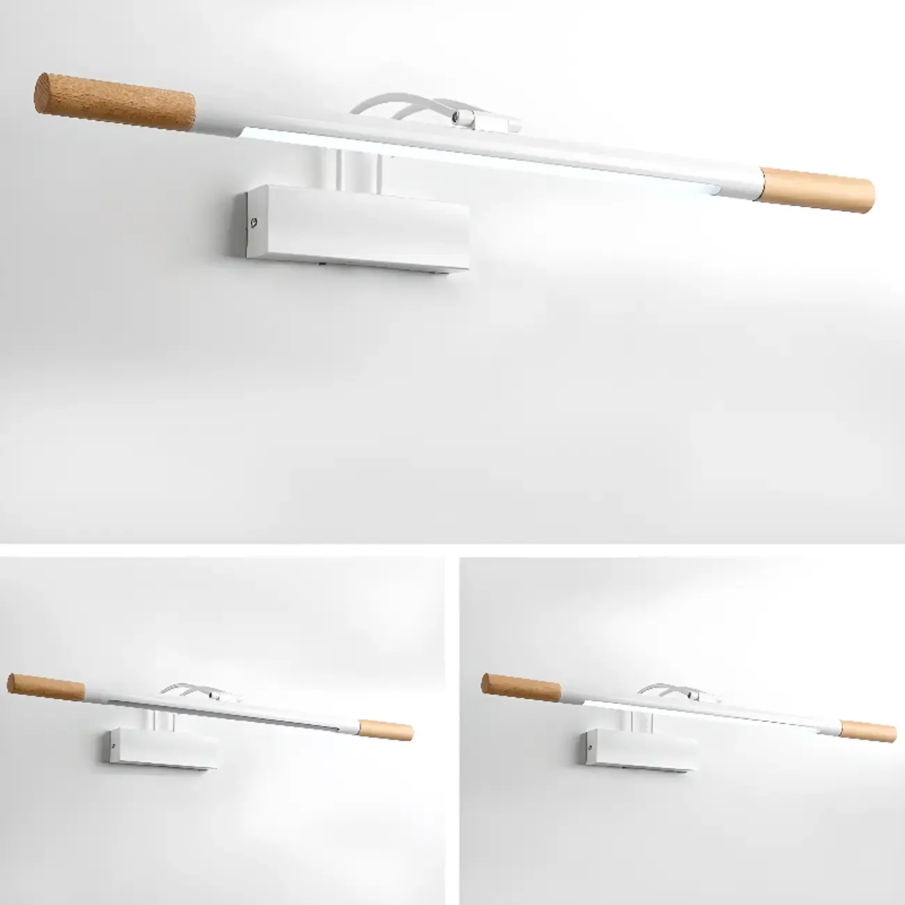 Modern White LED Bathroom Vanity Light with Wood Accent Image - 8
