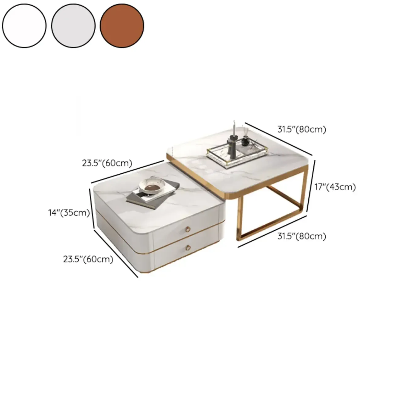 Modern White 2 Nesting Coffee Table Set with Storage Image - 7