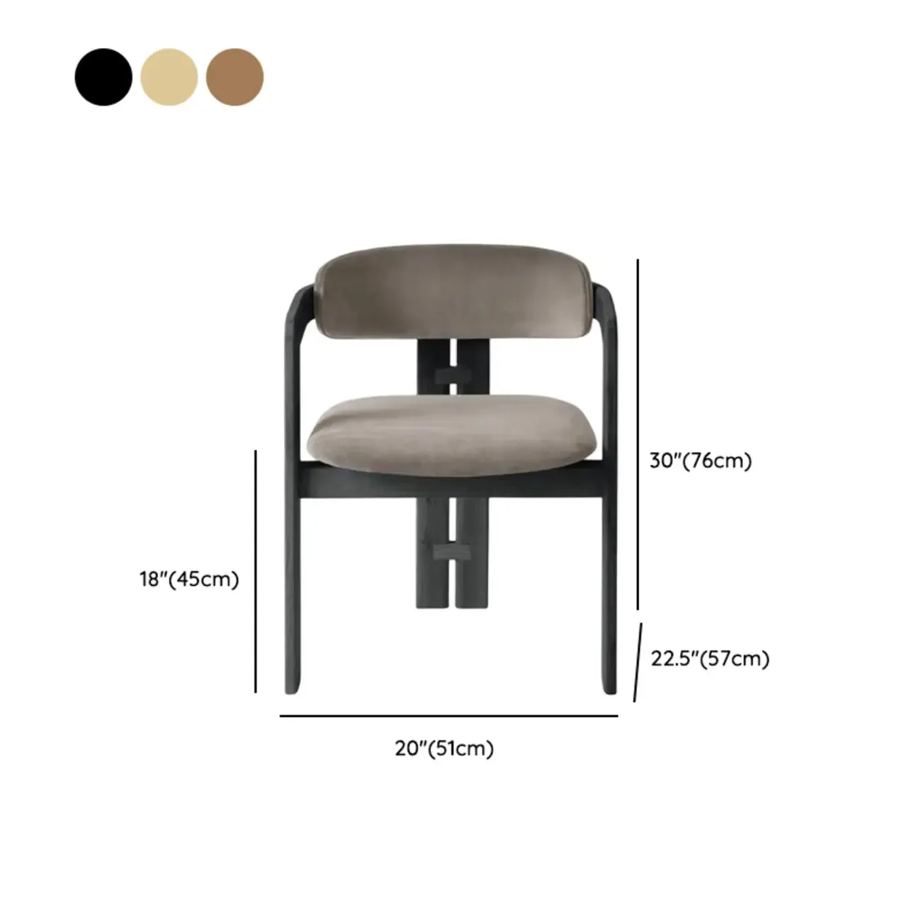 Scandinavian Tripod Chair with Arm in Grey Fabric Upholstered #size