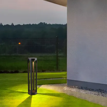 Modern Black Metal LED Bollard Light for Outdoor Pathway Image - 2