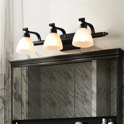 Retro Black 3 heads Vanity Light with White Glass Shades for Bathroom Image - 1