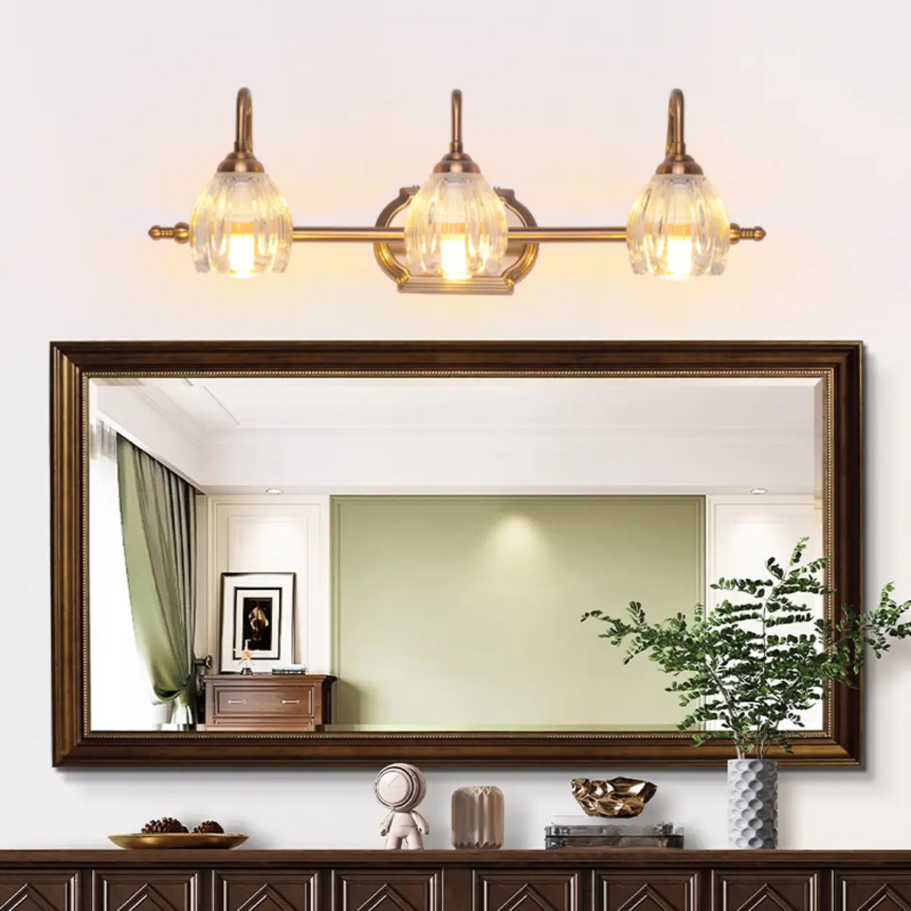 Modern 3-Light Globe Brass Vanity Light Fixture Above Mirror Image - 1 | homeyfad