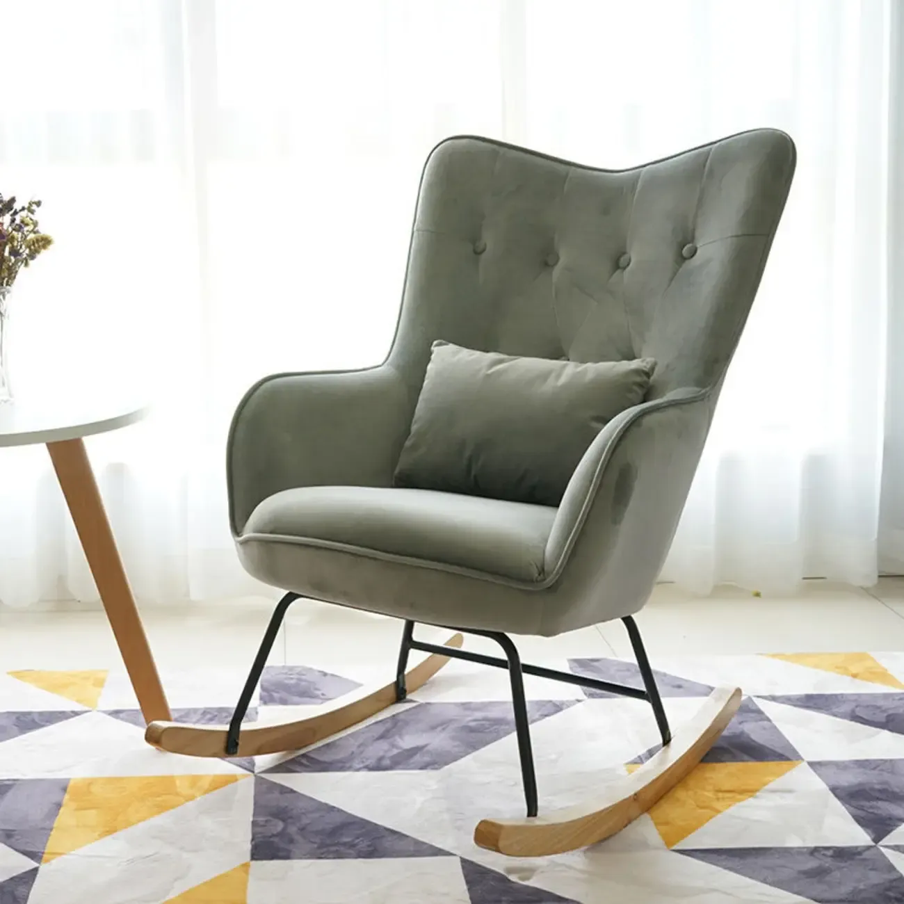 Ergonomic Upholstered Wingback Rocking Chair with Pillow Image - 1