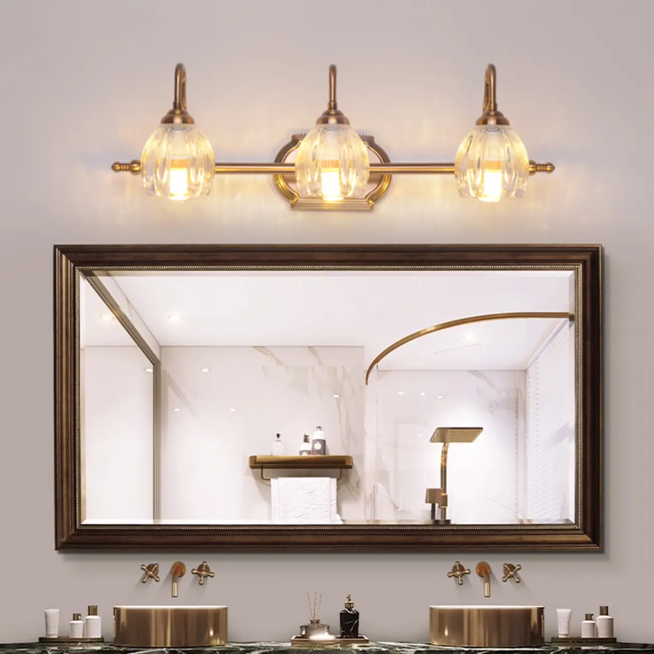 Modern 3-Light Globe Brass Vanity Light Fixture Above Mirror Image - 2 | homeyfad