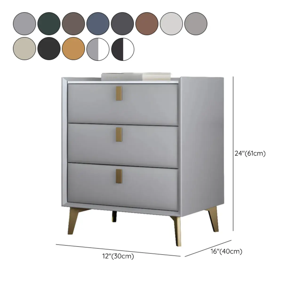 Modern Gray Bedside Table with Stone Countertop 3 Drawers #size | homeyfad