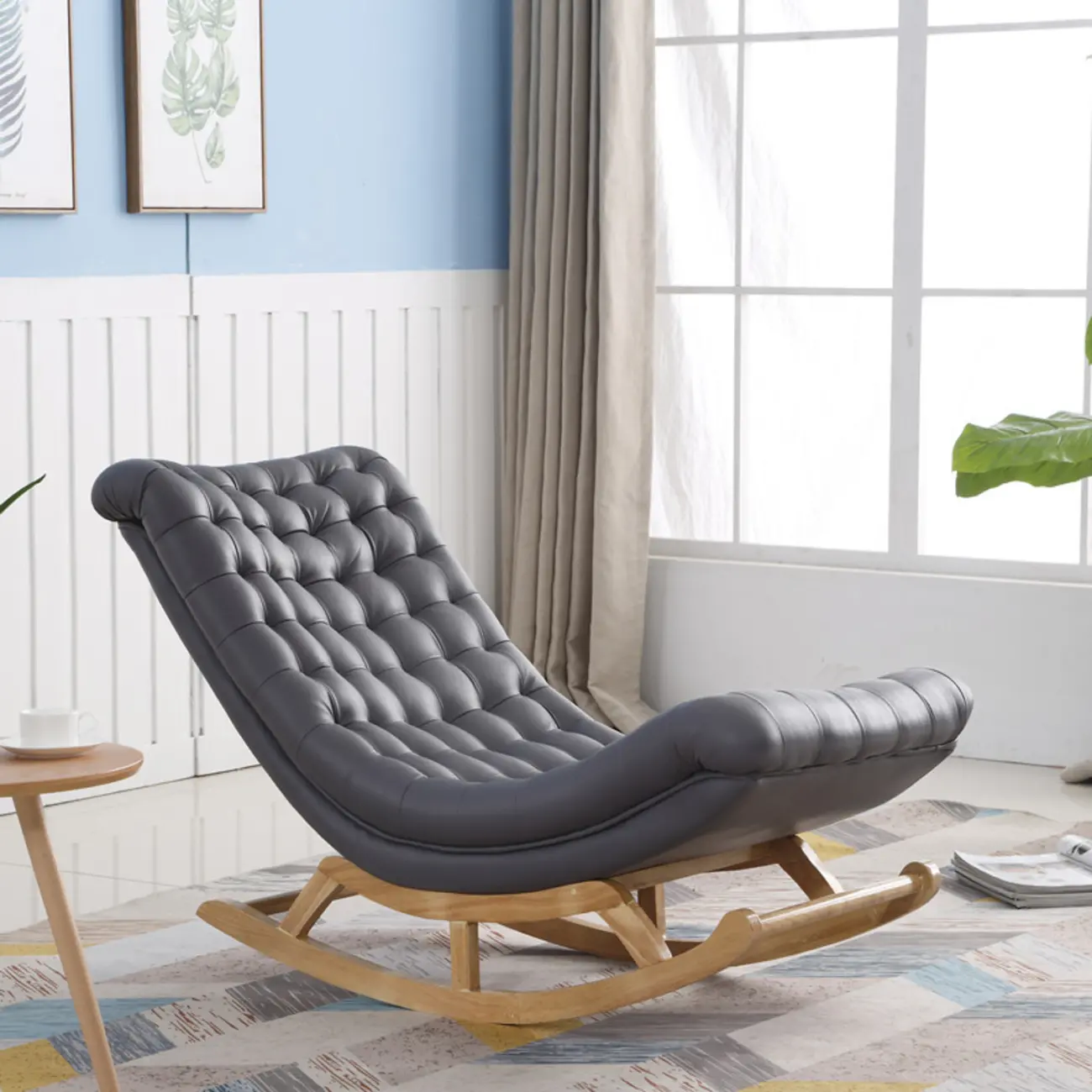 Modern Upholstered Ergonomic Rocking Chair with Ottoman Image - 3 | homeyfad