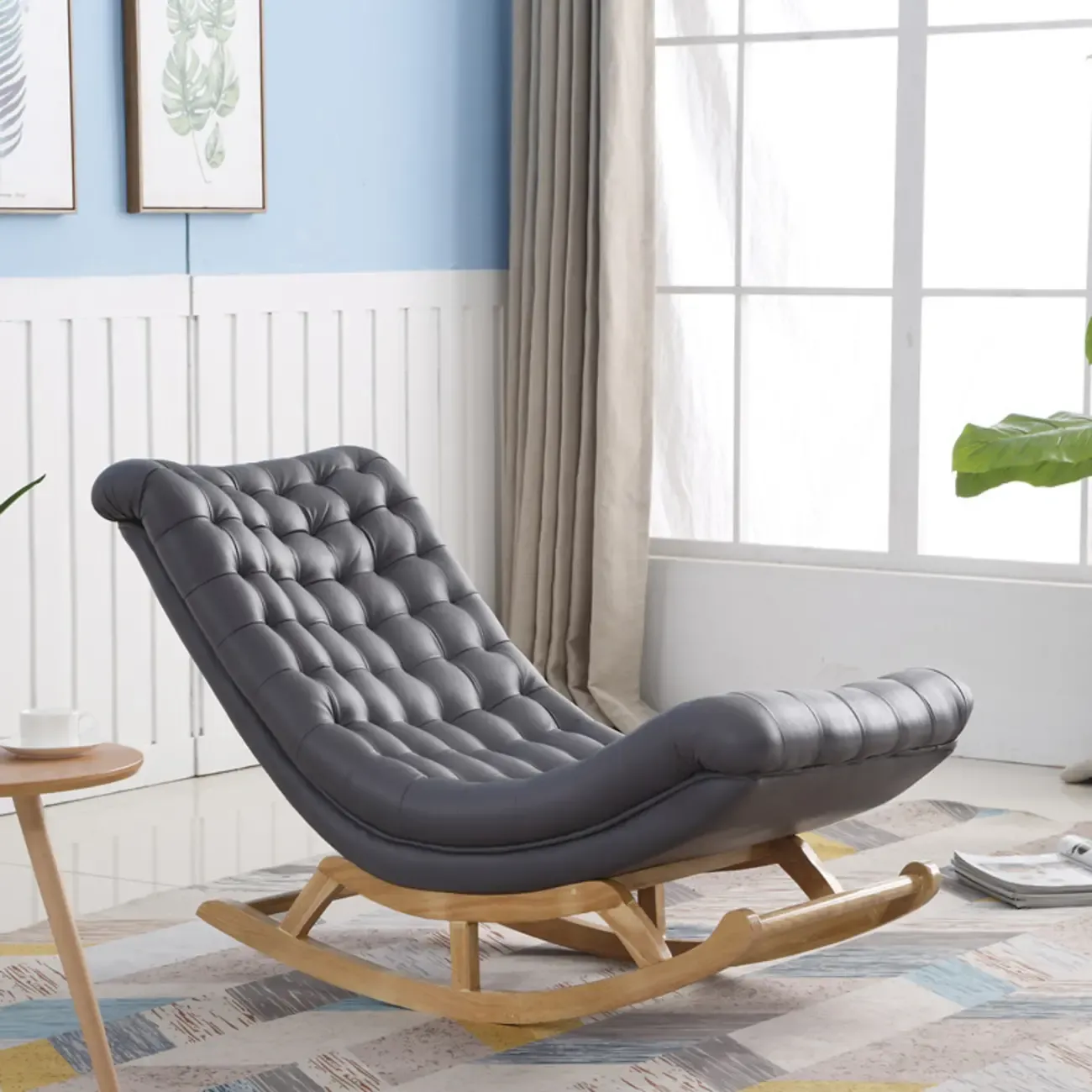 Modern Upholstered Ergonomic Rocking Chair with Ottoman Image - 3