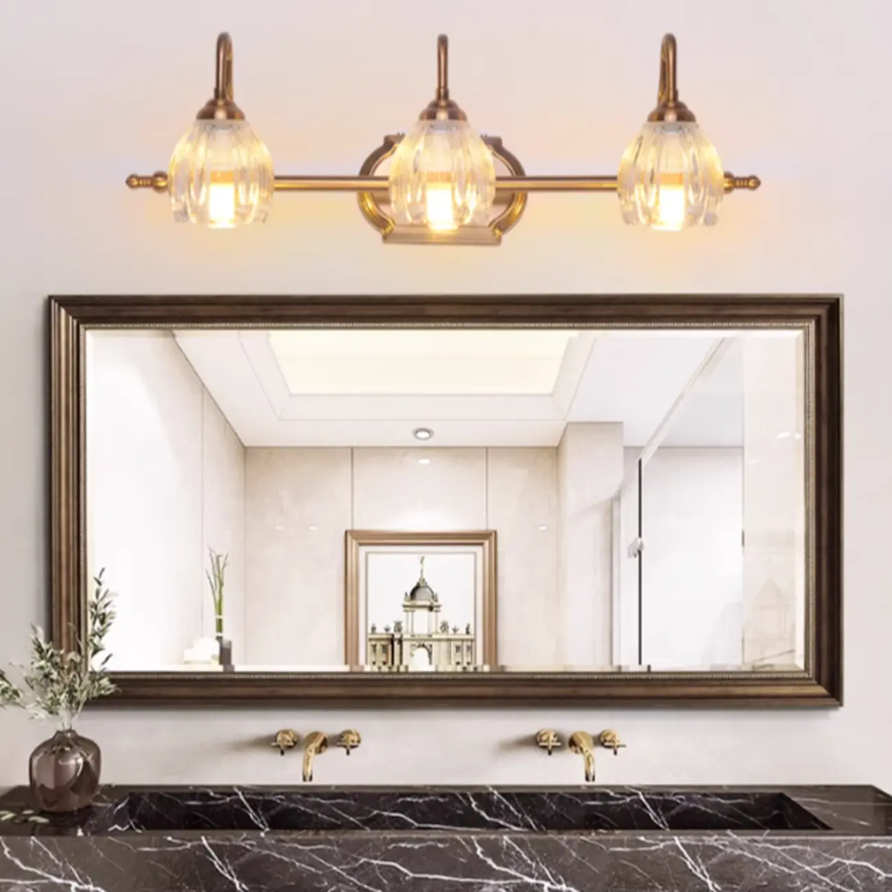 Modern 3-Light Globe Brass Vanity Light Fixture Above Mirror Image - 3 | homeyfad