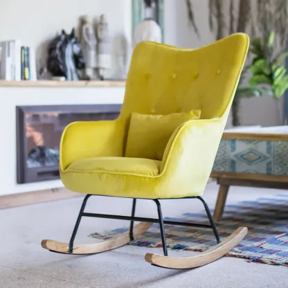 Ergonomic Upholstered Wingback Rocking Chair with Pillow Image - 3