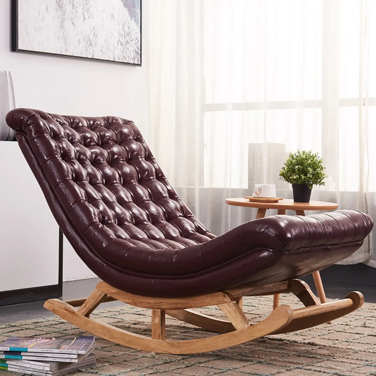 Modern Upholstered Ergonomic Rocking Chair with Ottoman Image - 4