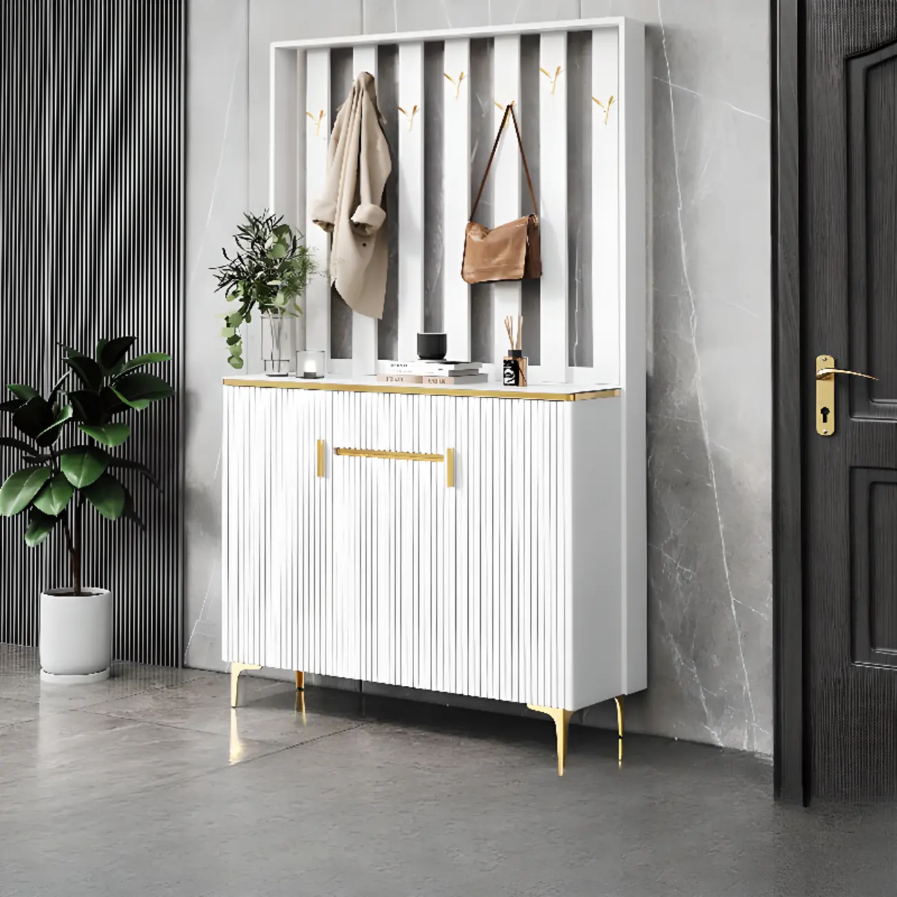 Free Standing Wooden Hall Tree with Shoe Storage and Bench Image - 2 | homeyfad