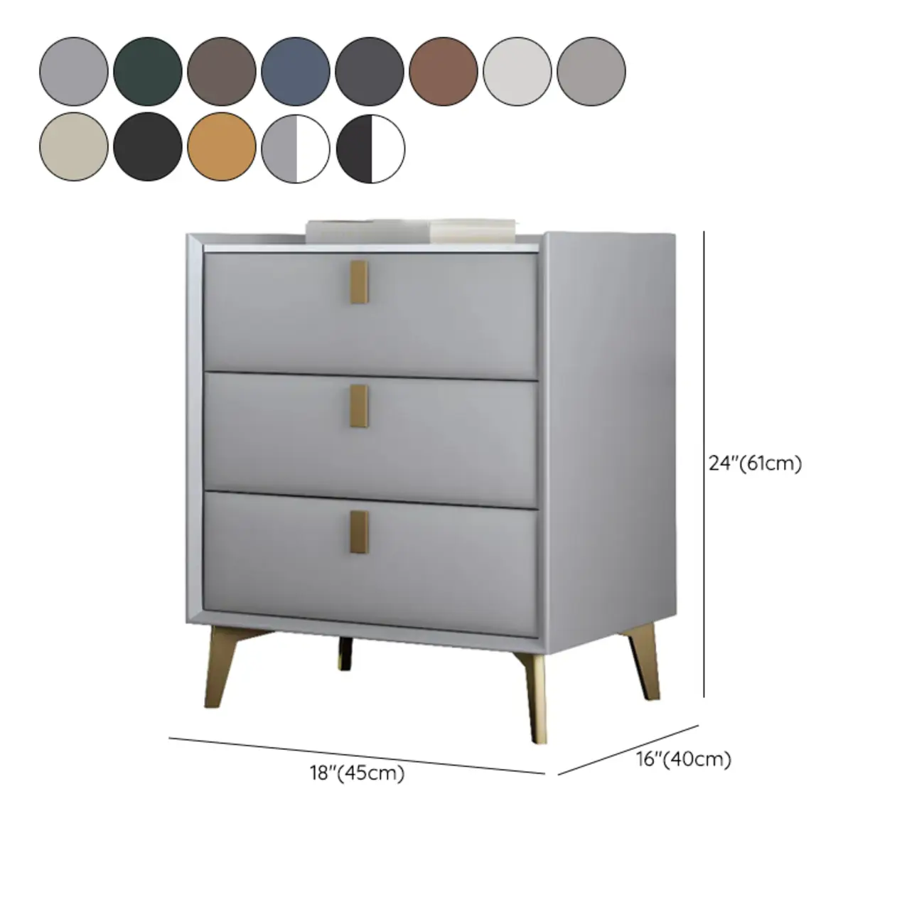Modern Gray Bedside Table with Stone Countertop 3 Drawers Image - 26 | homeyfad