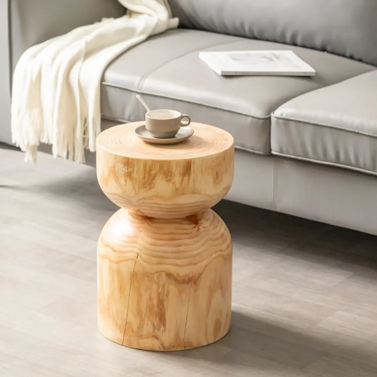 Natural Pine Small Wood Round End Table for Living Room Image - 1
