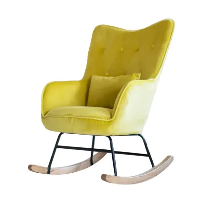 Ergonomic Upholstered Wingback Rocking Chair with Pillow Image - 5