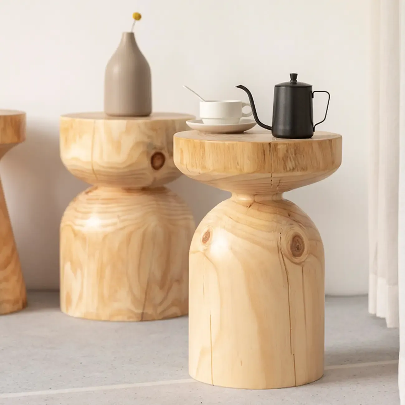 Natural Pine Small Wood Round End Table for Living Room Image - 2