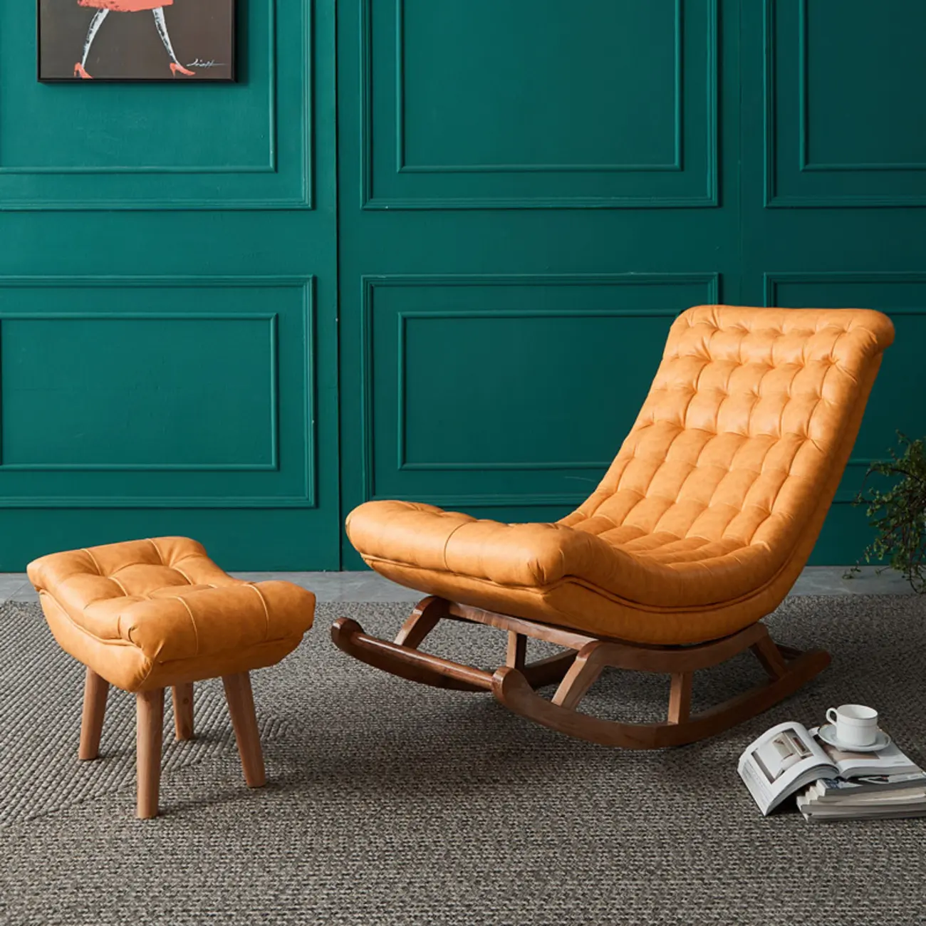 Modern Upholstered Ergonomic Rocking Chair with Ottoman Image - 7 | homeyfad