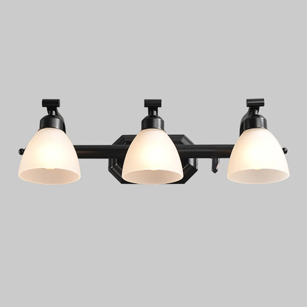 Retro Black 3 heads Vanity Light with White Glass Shades for Bathroom Image - 6 | homeyfad