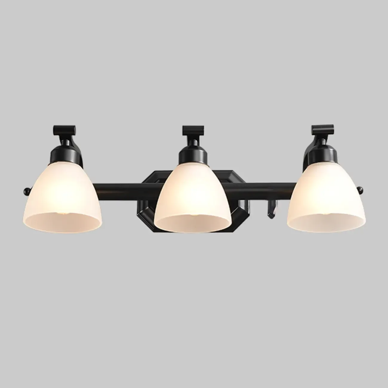 Retro Black 3 heads Vanity Light with White Glass Shades for Bathroom Image - 6