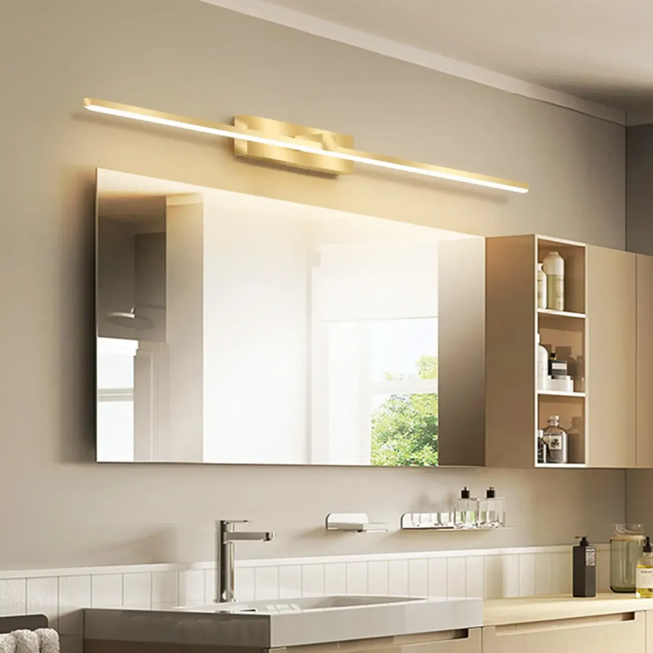 1-Light Linear Golden LED Vanity Light for Bathroom Decor Image - 2