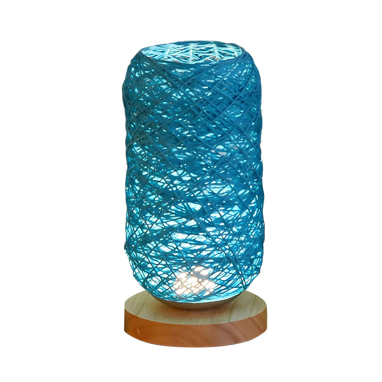 Macaron LED Woven Bedside Lamp with USB and Wooden Base Image - 2 | homeyfad
