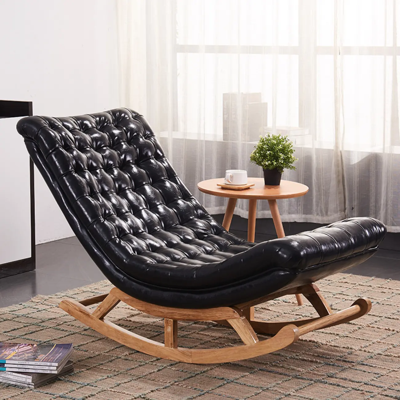 Modern Upholstered Ergonomic Rocking Chair with Ottoman Image - 8 | homeyfad