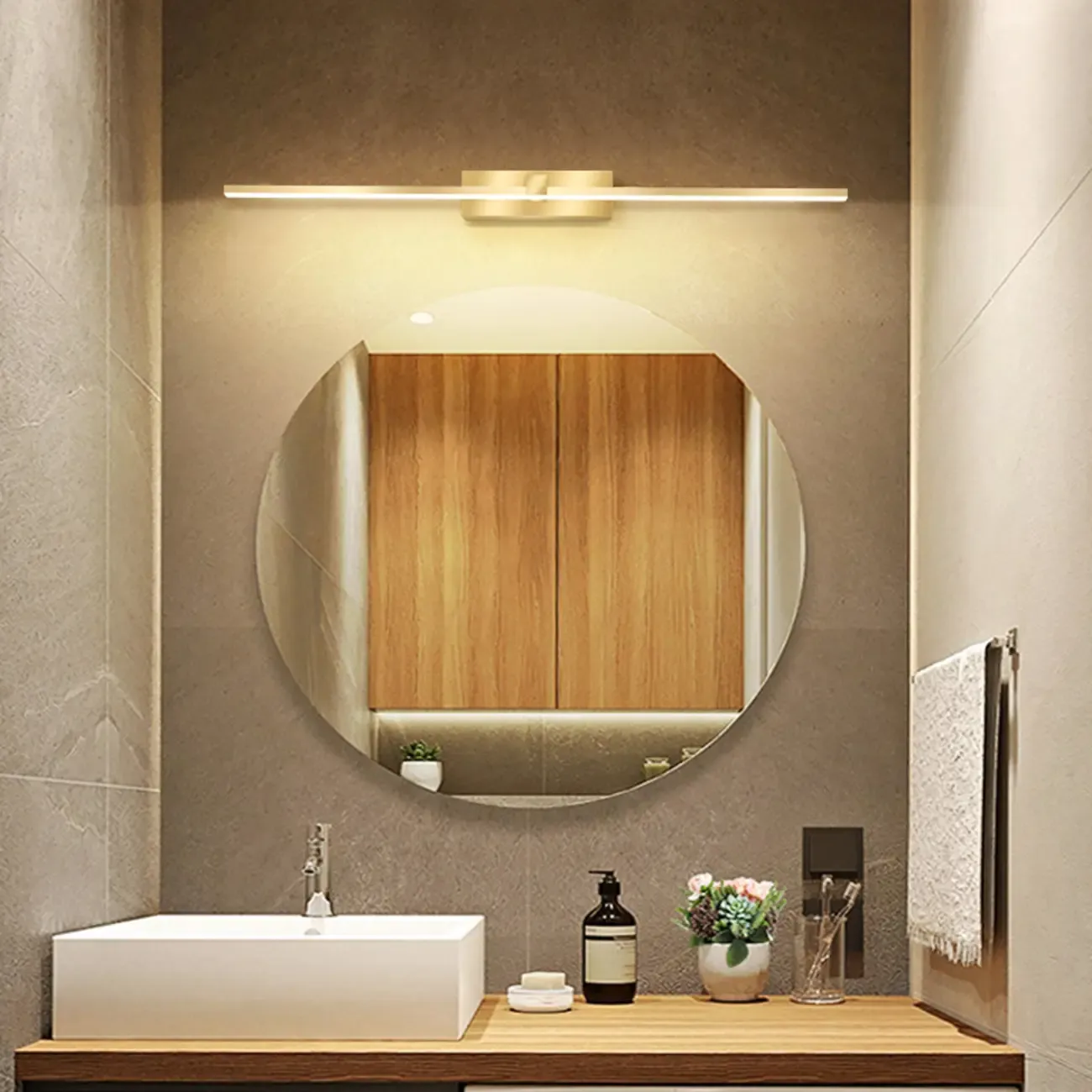 1-Light Linear Golden LED Vanity Light for Bathroom Decor Image - 3