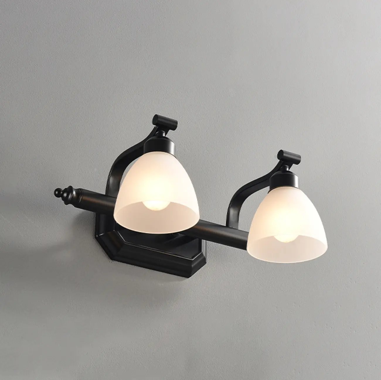 Retro Black 3 heads Vanity Light with White Glass Shades for Bathroom Image - 8 | homeyfad
