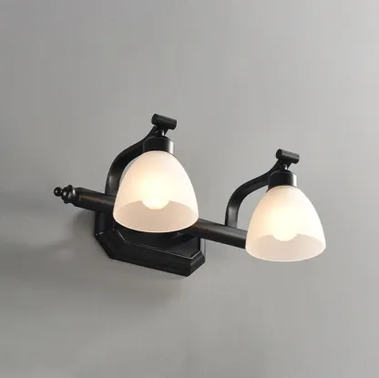 Retro Black 3 heads Vanity Light with White Glass Shades for Bathroom Image - 8