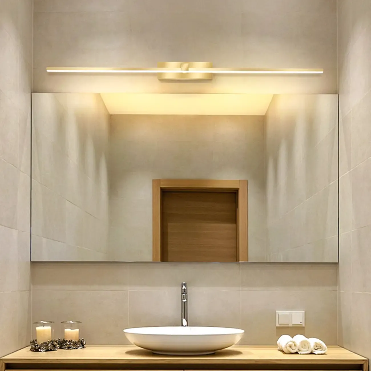 1-Light Linear Golden LED Vanity Light for Bathroom Decor Image - 4