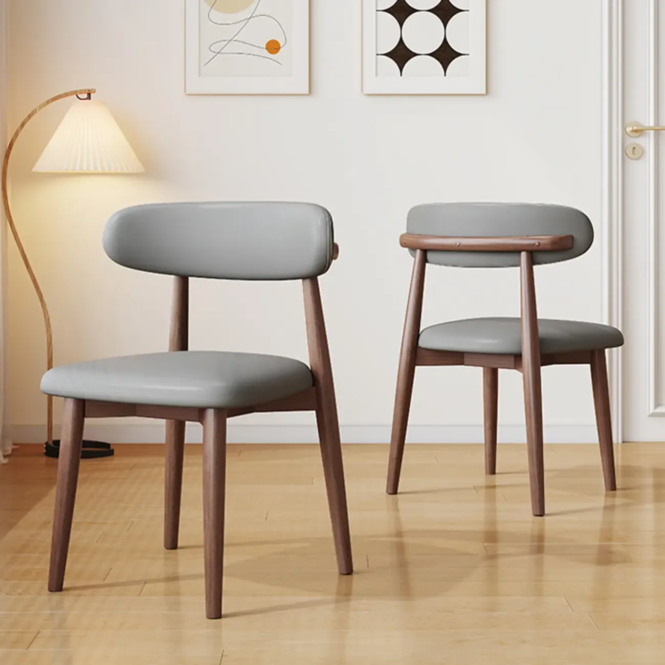 Scandinavian Faux Leather Dining Chair with Wooden Frame and Curved Back Image - 1