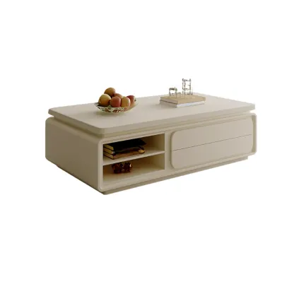 Modern Black Wooden Rectangular Coffee Table with Drawers Image - 2