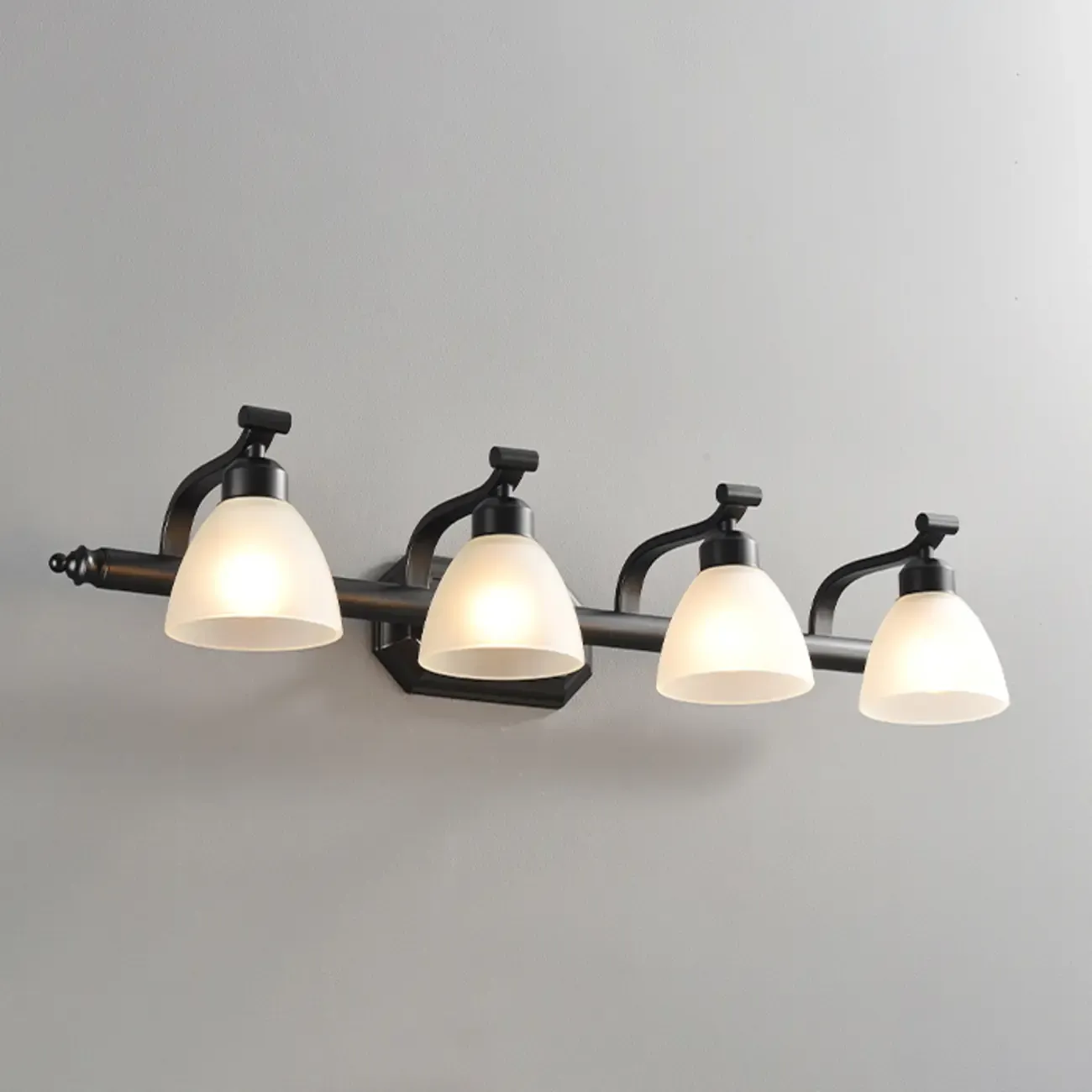 Retro Black 3 heads Vanity Light with White Glass Shades for Bathroom Image - 9