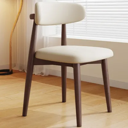 Scandinavian Faux Leather Dining Chair with Wooden Frame and Curved Back Image - 2