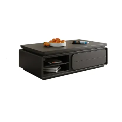 Modern Black Wooden Rectangular Coffee Table with Drawers Image - 3