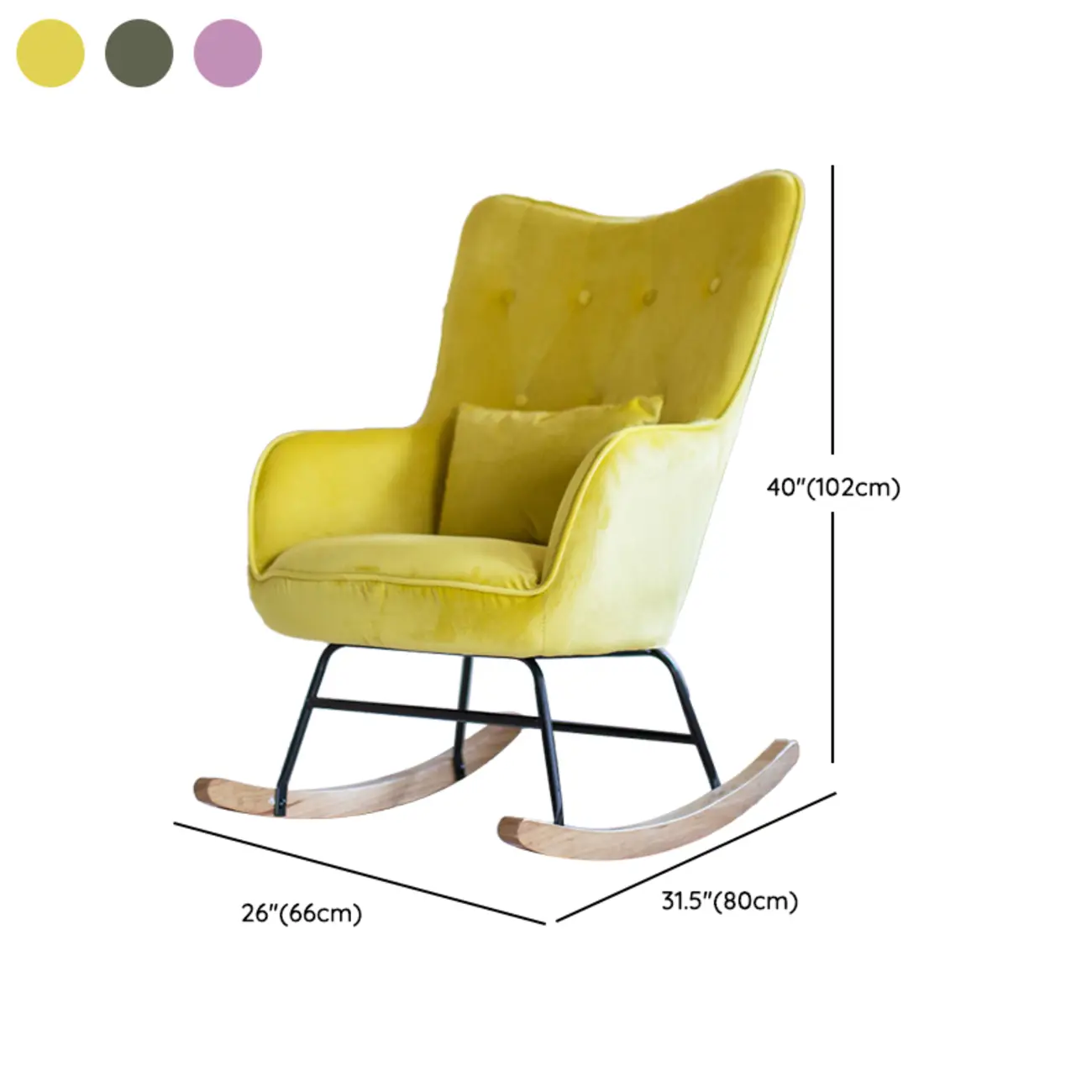 Ergonomic Upholstered Wingback Rocking Chair with Pillow #size | homeyfad