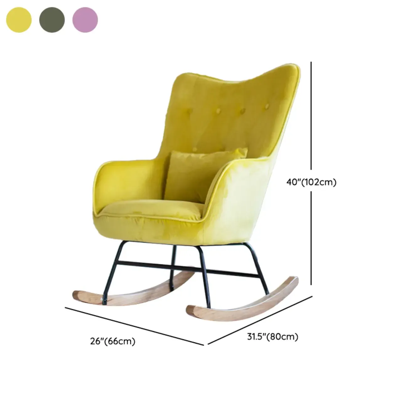 Ergonomic Upholstered Wingback Rocking Chair with Pillow #size