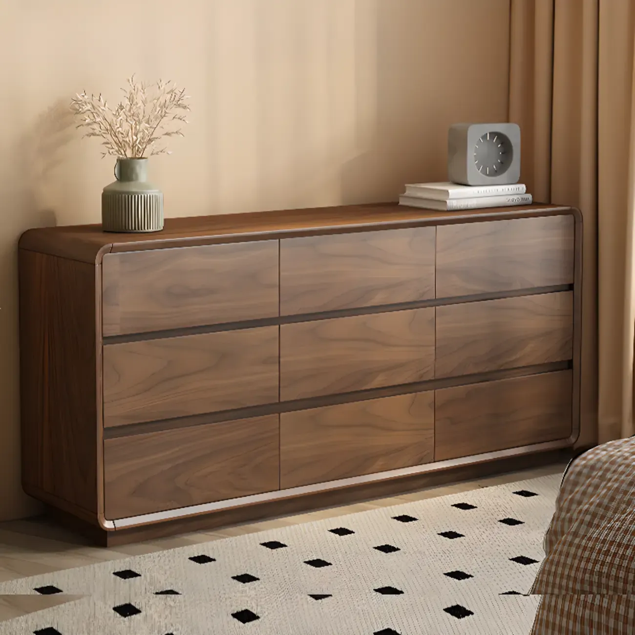 Modern Wood Dresser in Brown with 9 Drawer Storage Image - 6