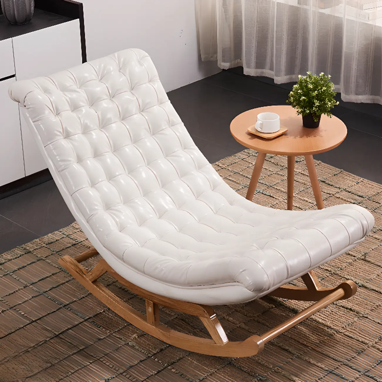 Modern Upholstered Ergonomic Rocking Chair with Ottoman Image - 11 | homeyfad