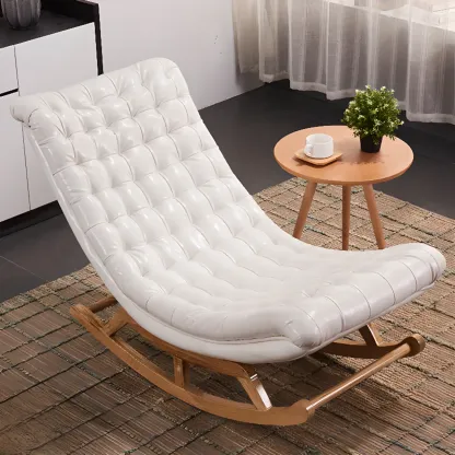Modern Upholstered Ergonomic Rocking Chair with Ottoman Image - 11