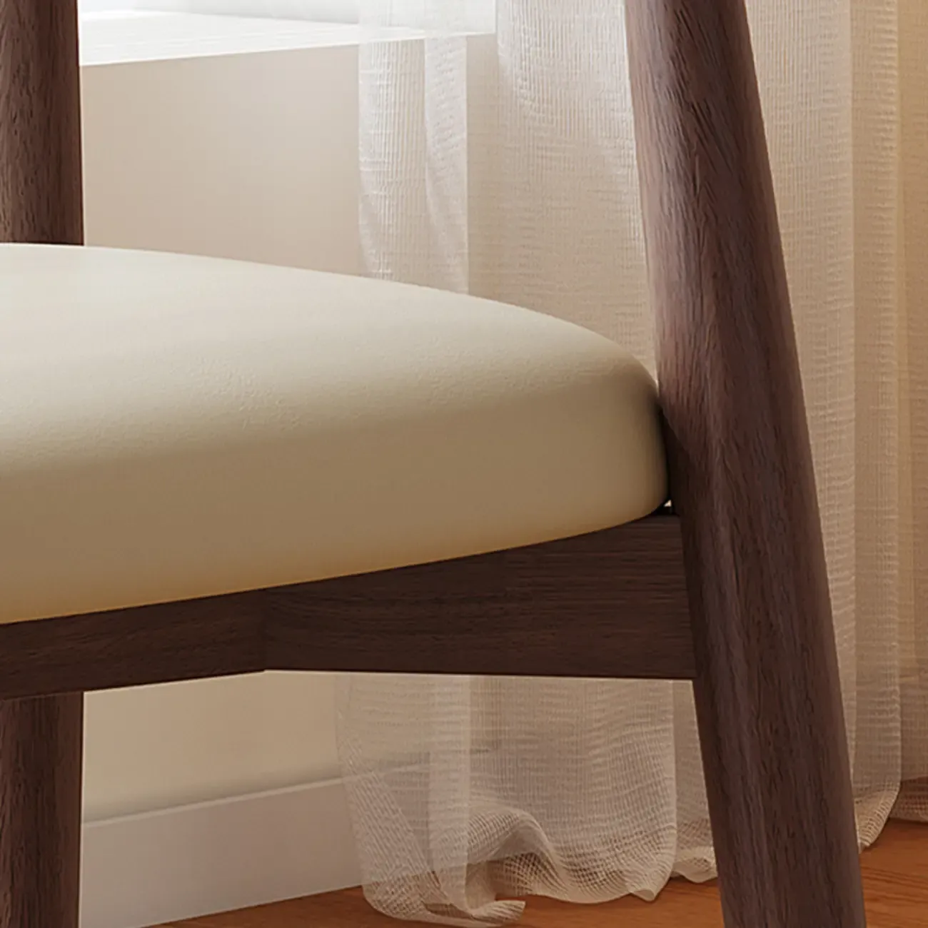 Scandinavian Faux Leather Dining Chair with Wooden Frame and Curved Back Image - 3