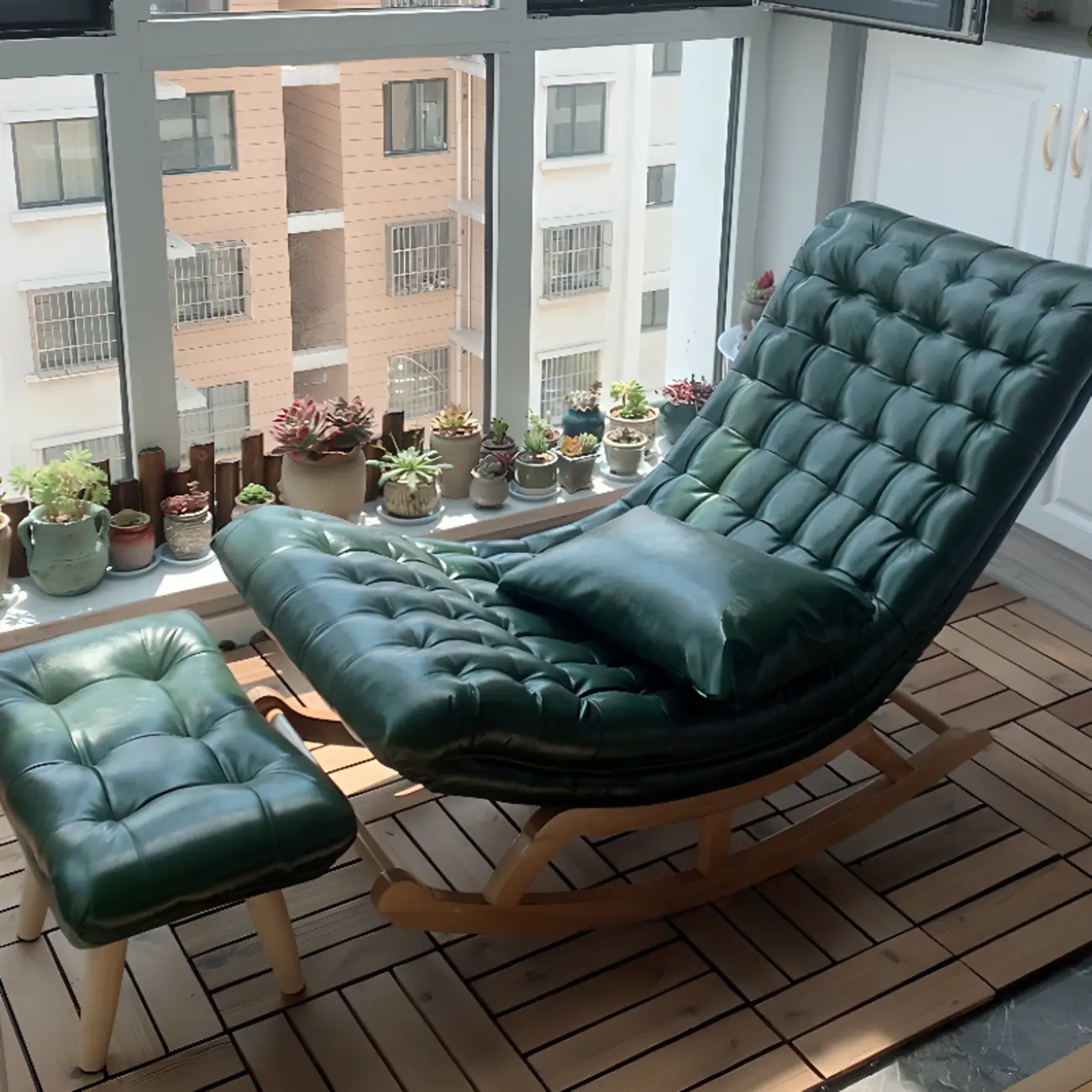 Modern Upholstered Ergonomic Rocking Chair with Ottoman Image - 12 | homeyfad