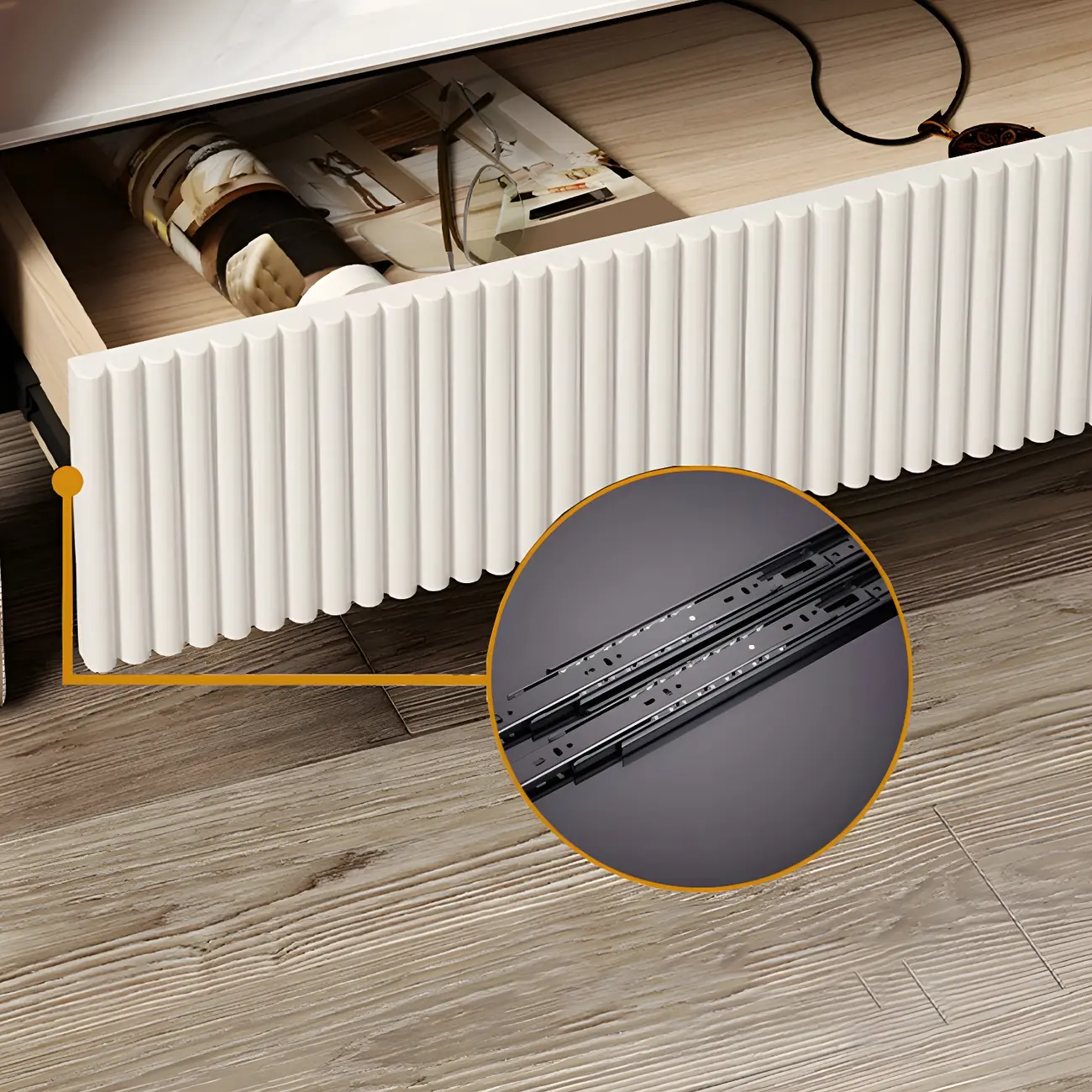 Modern Bedside Table with Drawer Glass Top and Open Storage Image - 6 | homeyfad