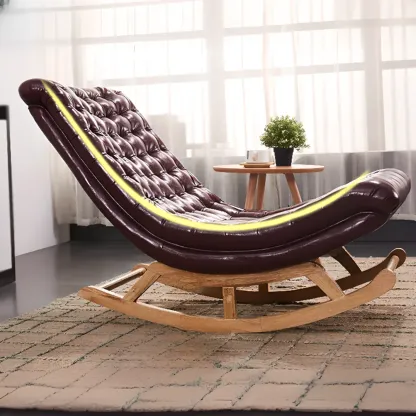 Modern Upholstered Ergonomic Rocking Chair with Ottoman Image - 13