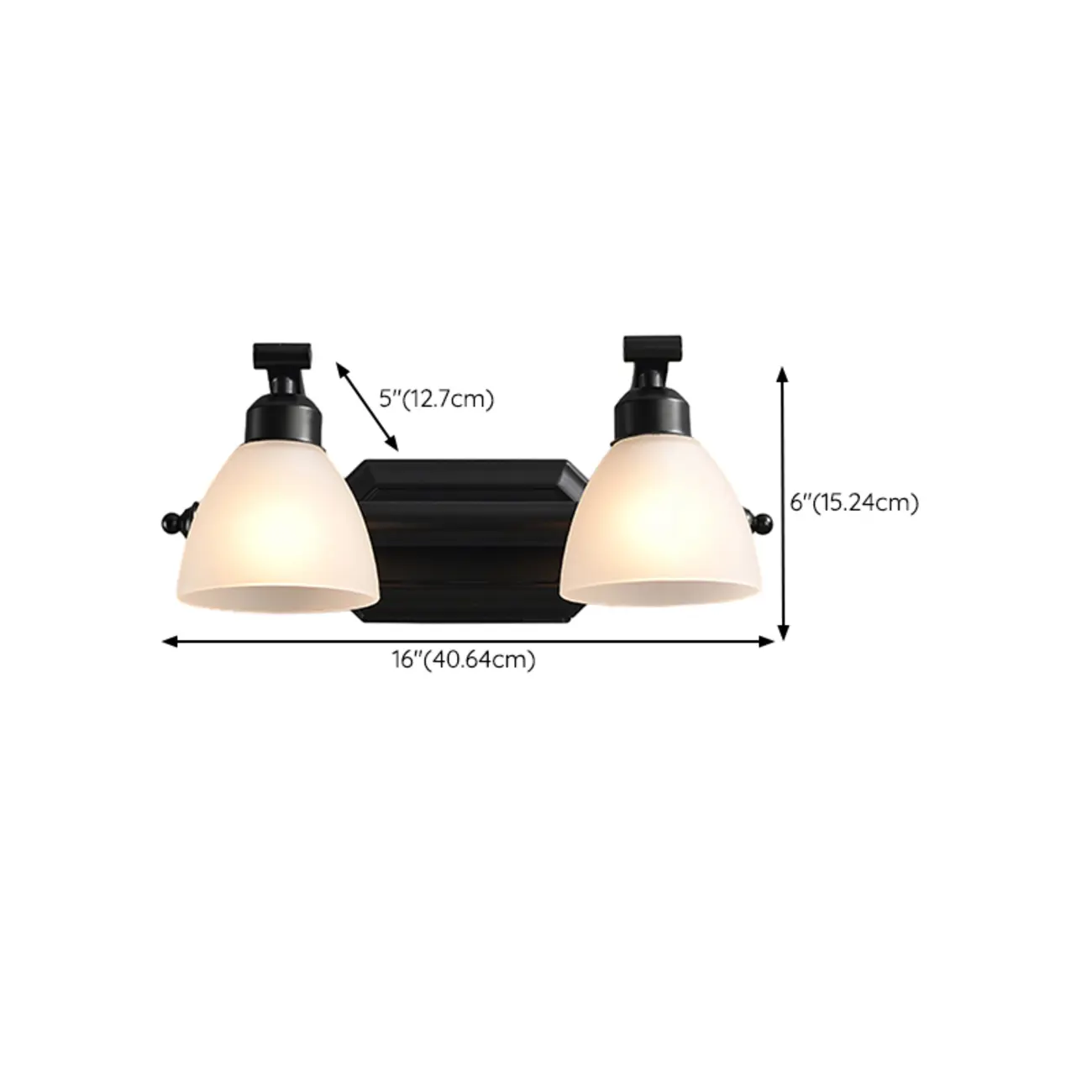 Retro Black 3 heads Vanity Light with White Glass Shades for Bathroom #size