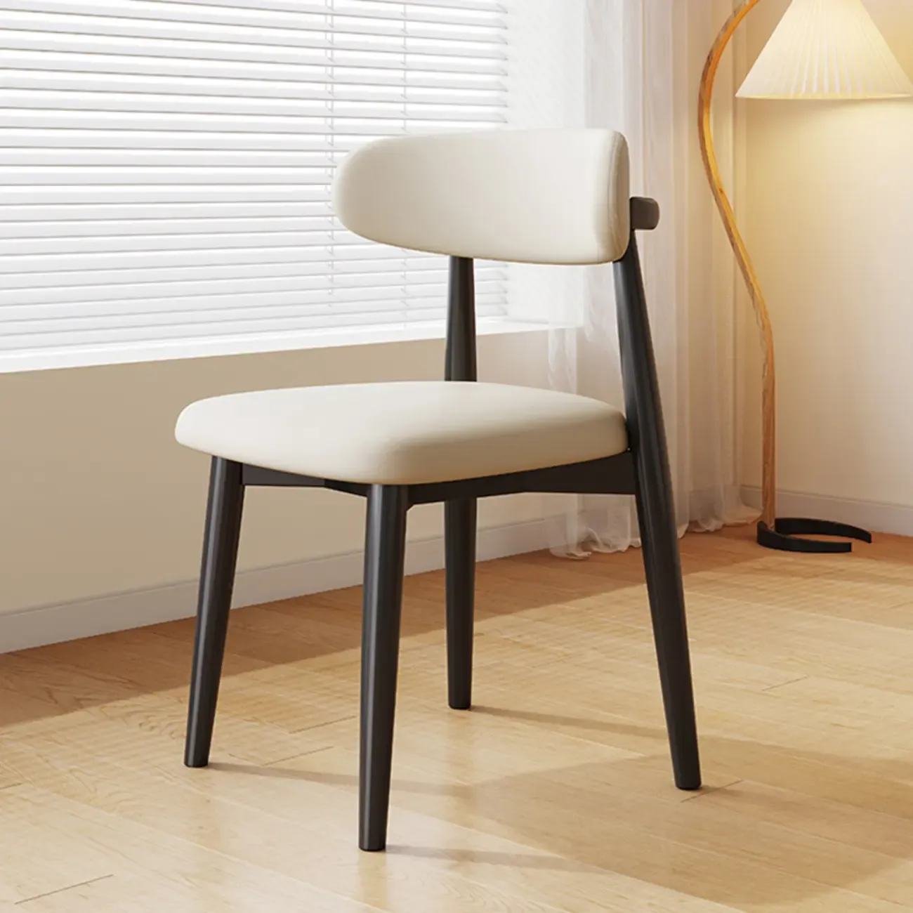 Scandinavian Faux Leather Dining Chair with Wooden Frame and Curved Back Image - 8