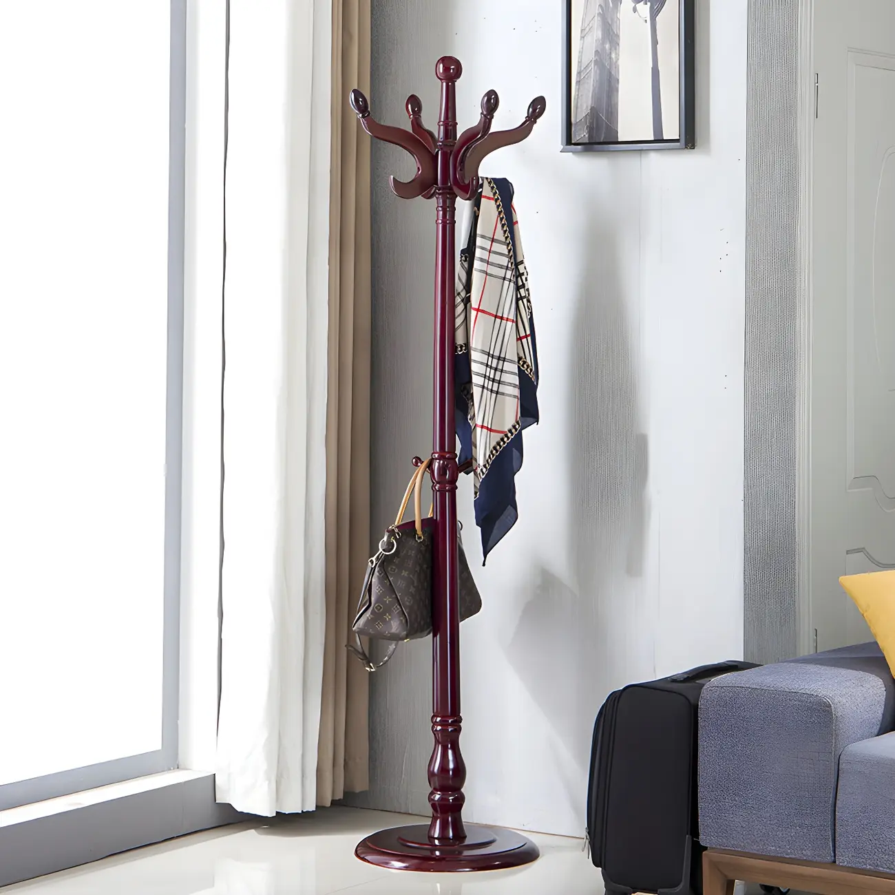 Modern Pine Wood Coat Rack with Hooks Image - 4 | homeyfad