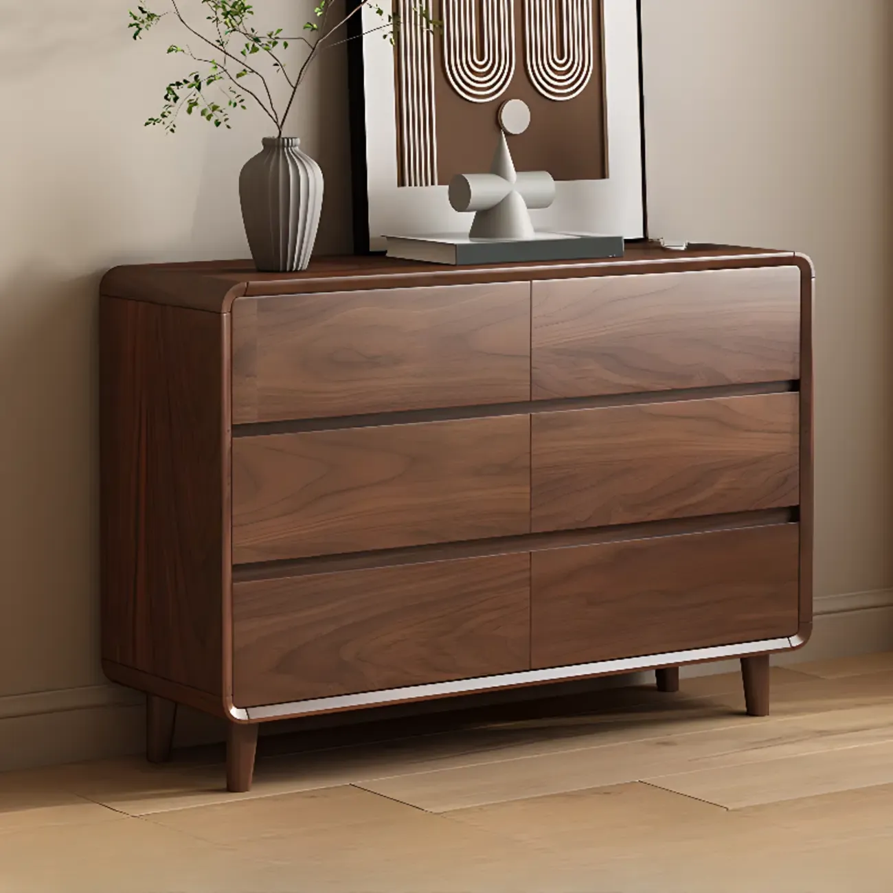 Modern Wood Dresser in Brown with 9 Drawer Storage Image - 11