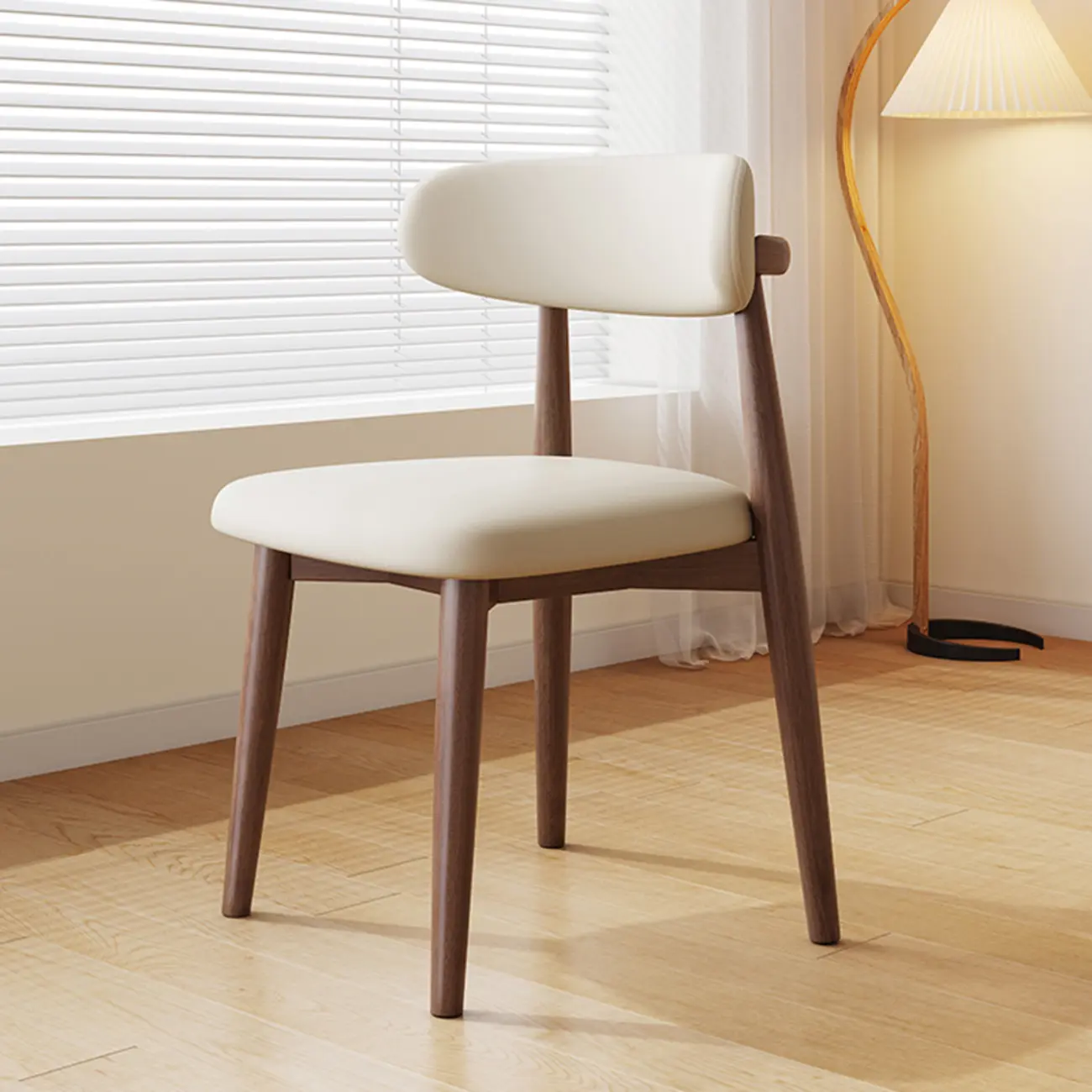 Scandinavian Faux Leather Dining Chair with Wooden Frame and Curved Back Image - 9 | homeyfad