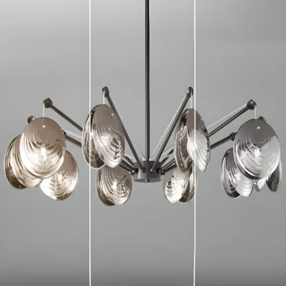 Modern Gray Metal Silver Shell Adjustable Chandeliers Image - 12